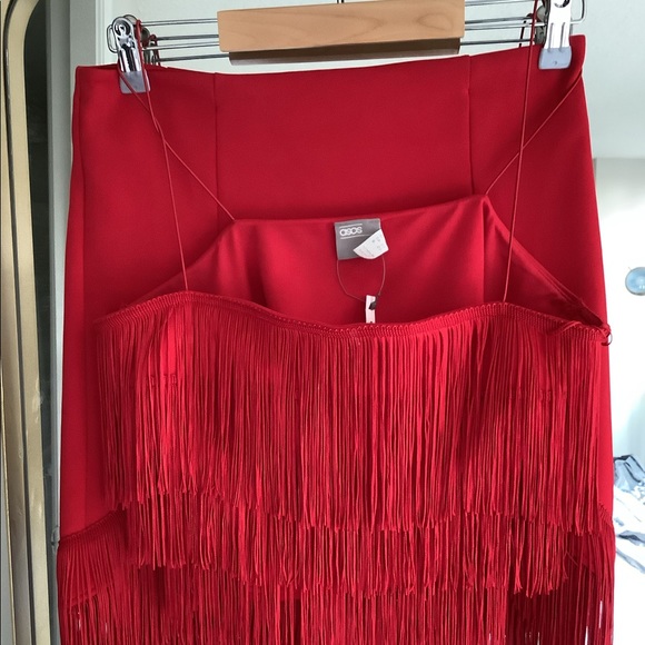 ASOS Other - ASOS Design Tall two-piece fringe crop top and mini skirt in red with tags